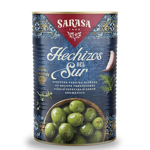 [SAR13] Sarasa, Groene olijven met kruiden Hechizos del Sur (met pit) 2,5 kg